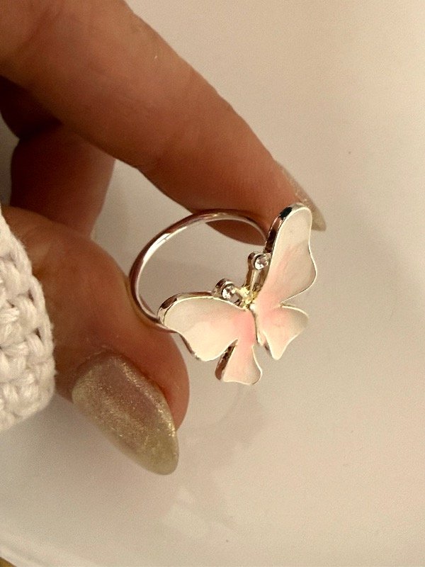 Producto - NB806 Anillo mariposa rosa acero blanco