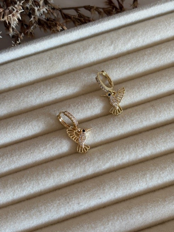 Producto - Argollas colibrí acero dorado