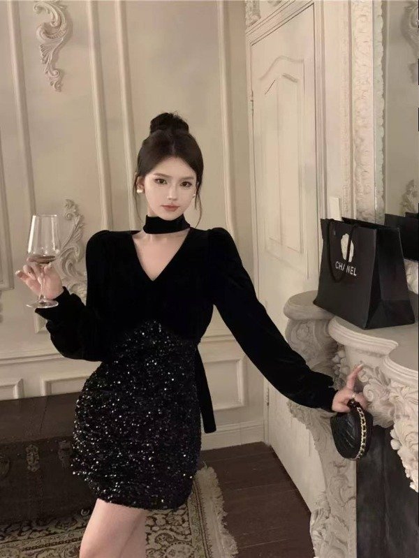 Producto - Vestido corto negro de lentejuelas