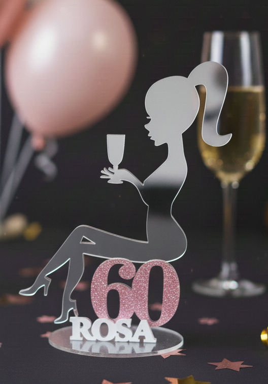 Producto - Souvenir acrilico espejo plata mujer con copa x 10u
