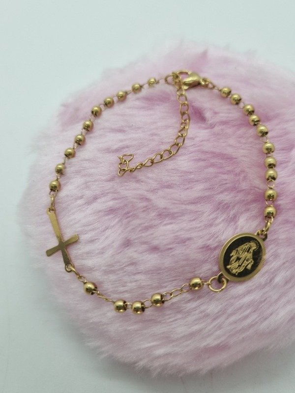 Producto - Pulsera acero dorado rosario