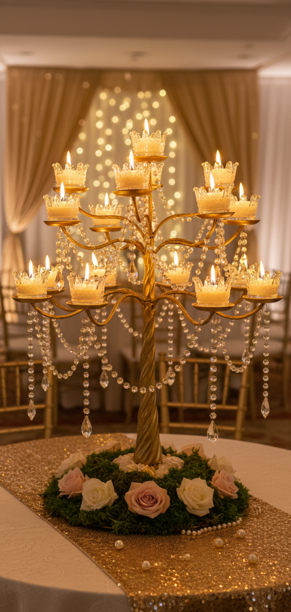 Producto - Ceremonia de Velas. Set x 15 coronitas de vidrio labradas con vela de soja.