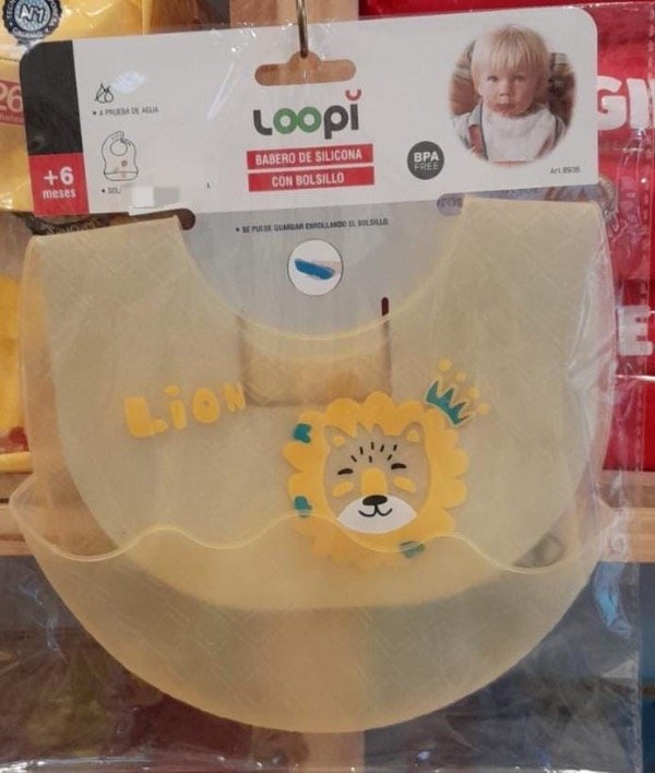 Producto - Babero silicona con bolsillo loopi estampado leon