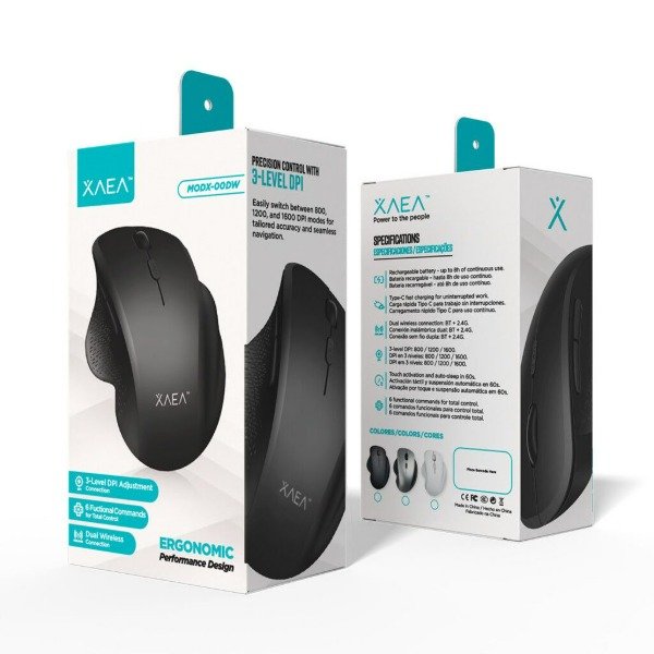 Producto - MOUSE ERGONOMICO INALAMBRICO + BT RECARGABLE MODX-00DW - 0