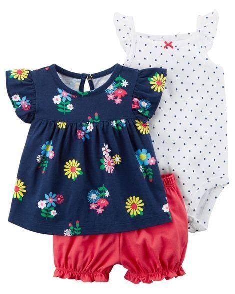 Producto - Trio Verano Beba con Remera Azul con Flores
