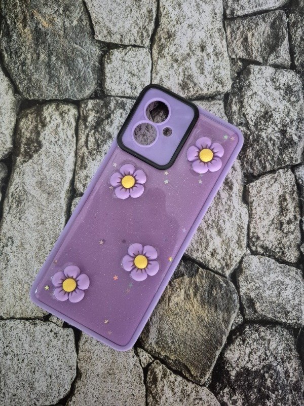 Producto - Funda alto impacto flores 3D Moto G14 lila