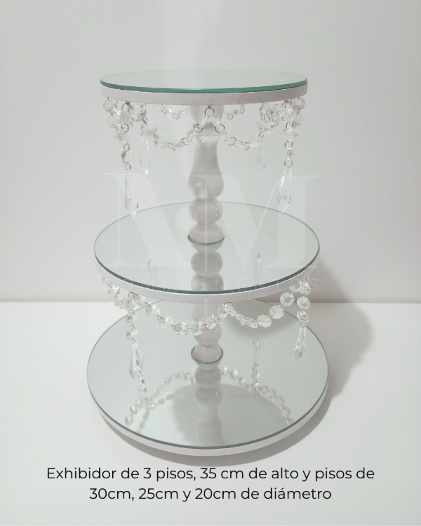 Producto - Exhibidor 3 pisos con espejo y caireles