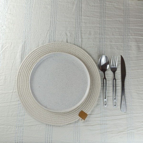 Producto - Mantel de Tussor con 4 líneas de Lurex Plateado - 3medidas