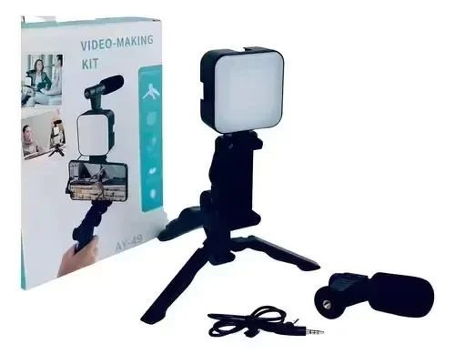 Producto - Kit de grabación: Trípode con luz led y micrófono