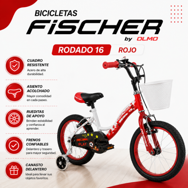 Producto - BICICLETAS FISCHER by OLMO - RODADO 16 NENE ROJO