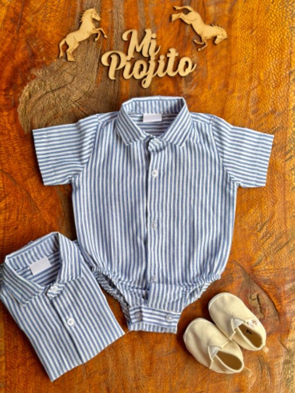 Producto - Body Camisa Rayitas Celeste Unisex