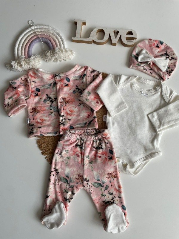 Producto - AJUAR 4 PIEZAS PLUSH FLOREADO - COD 1168