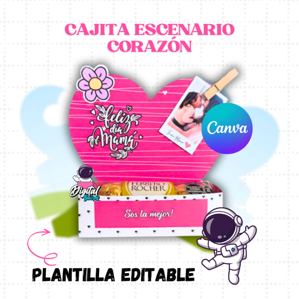 Producto - Plantilla Editable en Canva Cajita Escenario Corazón DigitalBaires