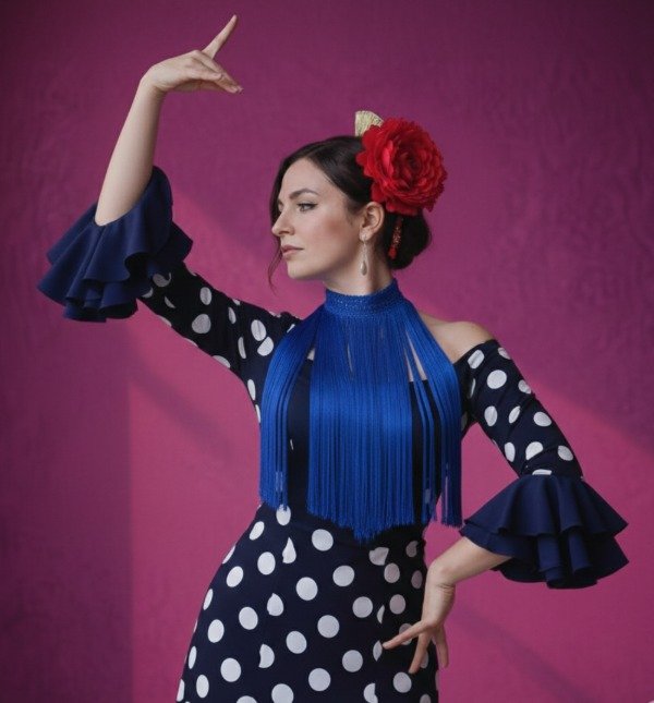 Producto - Collar De Flecos De Seda Recto Azul