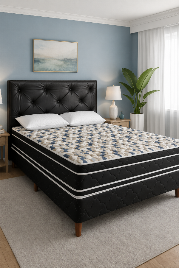 Producto - Combo Promocion colchon y somiers RESORTE + Respaldo + 2 Almohadas