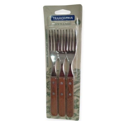 Producto - TENEDOR EN BLISTER X3 MANGO MADERA