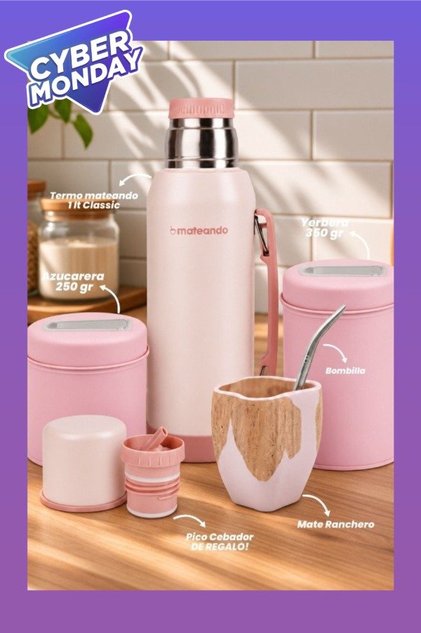 Producto - SET ROSA - MATE RANCHERO 4.0 + TERMO ROSA MATEANDO 1LT + YERBERA Y AZUCARERA - 0
