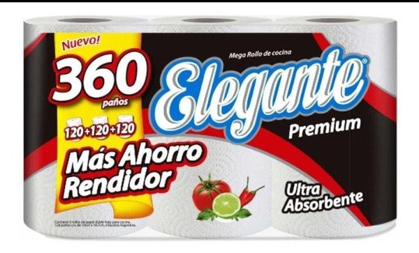 Producto - ROLLO DE COCINA ELEGANTE 3 ROLLOS X 120 PAÑOS CU