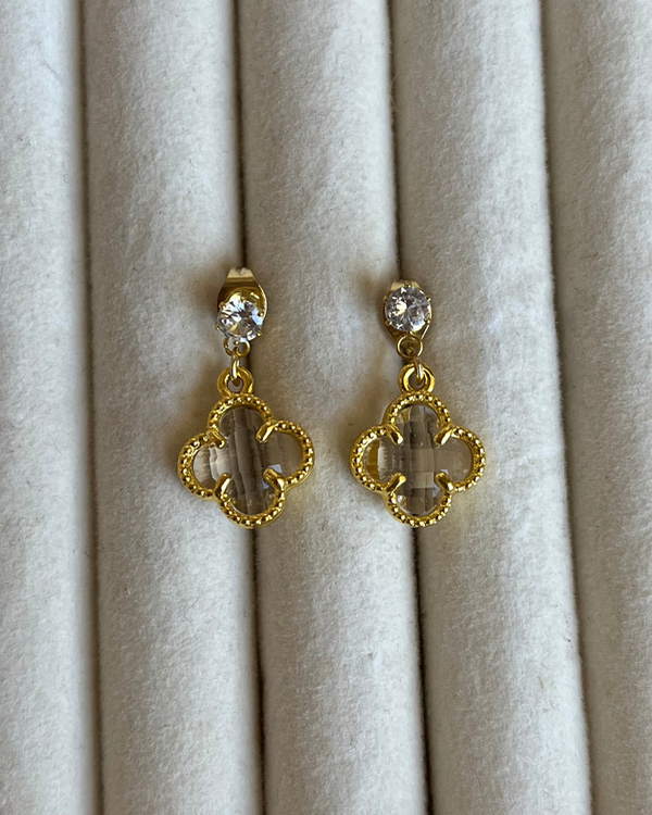 Producto - Aros trébol transparente de acero dorado