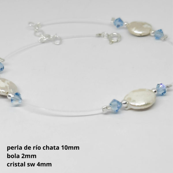 Producto - TOB #FP - Tobillera perla de río 10mm y cristal sw (DOLAR)
