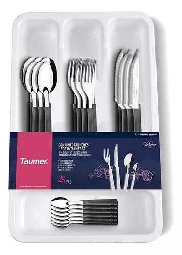 Producto - Set X 25 Cubiertos Organizador Taumer Saturno Acero Inox Color Negro