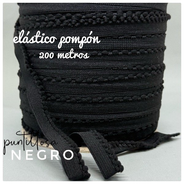 Producto - Elastico Pompon rollo 200mt Negro