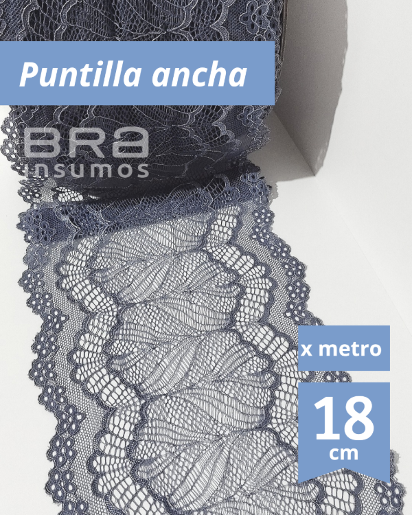 Producto - [P19] Puntilla Elastizada 18 cm - Gris con Lurex (x Metro)