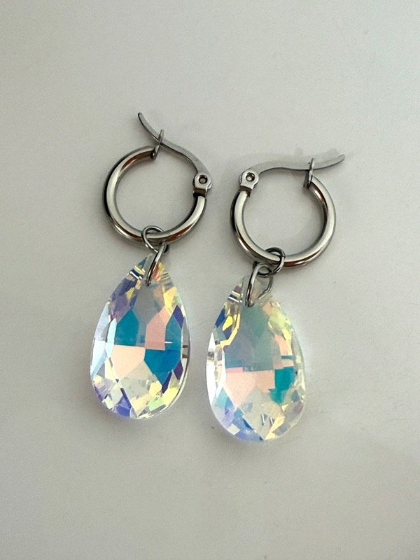 Producto - A1223 Aros argollita gota cristal acero quirúrgico