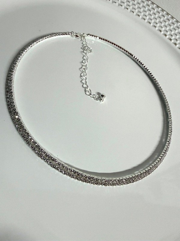 Producto - CF0030 Gargantilla doble fila de strass plateada
