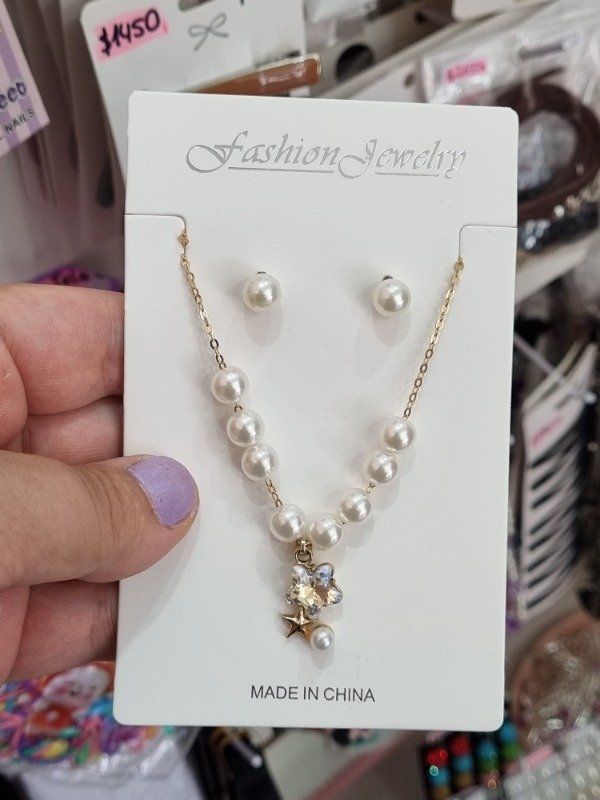 Producto - Set Collar + Aros Perla Dorados - 2