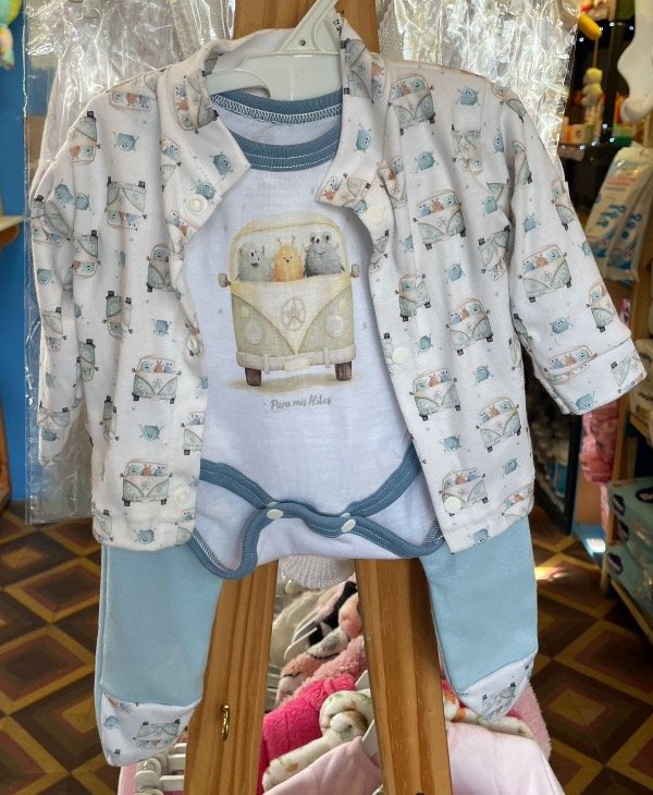 Producto - Conjunto de algodón x3 talle 1 auto y animales celeste