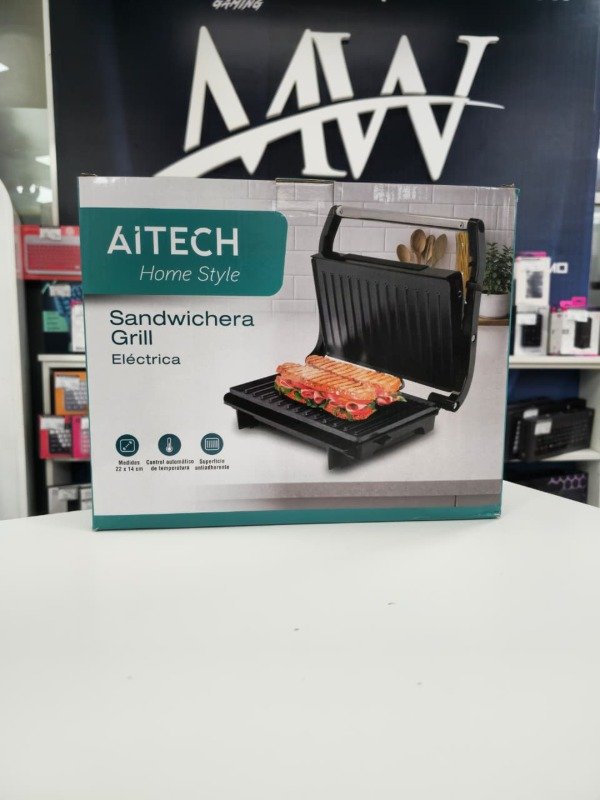 Producto - Sandwichera Grill Electrica Metalica 750W Antiadherente Aitech AIHG26010100N