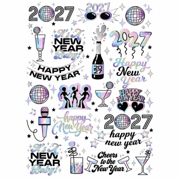 Producto - PLANCHA A4 PREDISEÑADA DE AÑO NUEVO - TATUAJES TEMPORALES - 1