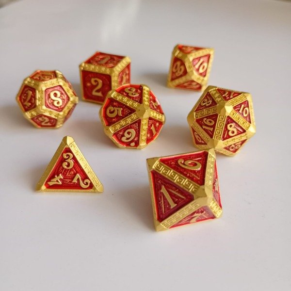 Producto - Set Dados de Rol METÁLICOS - Gold+Red - 2