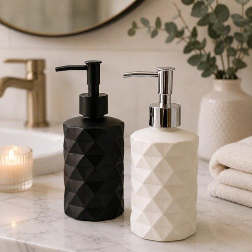 Producto - DISPENSER DE JABON LIQUIDO DE VIDRIO GEOMETRICO 400ML - 0