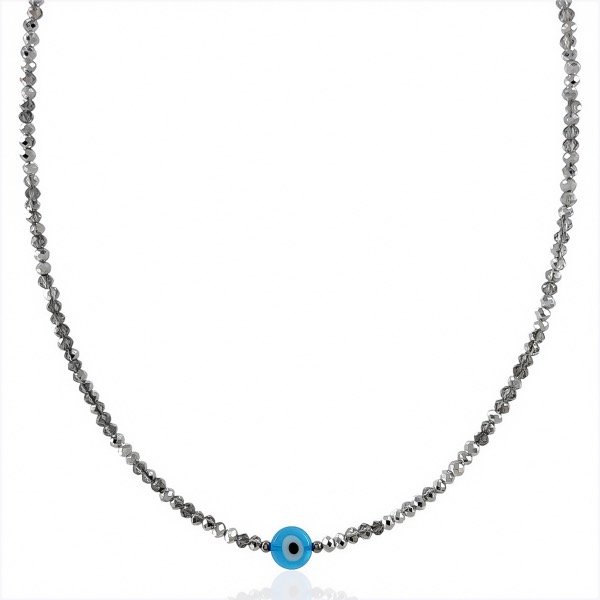 Producto - Collar de cristal checo y acero quirúrgico - 3mm - Gris plateado con ojito - 0