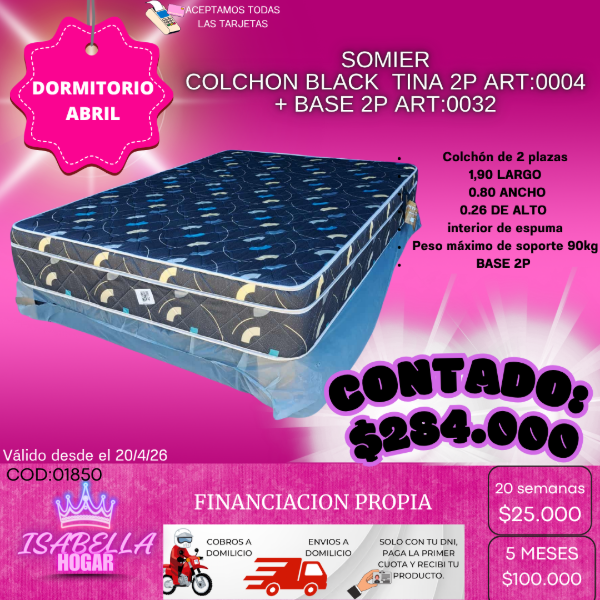 Producto - SOMIER COLCHON BLACK TINA 2P + BASE 2P COD:01850
