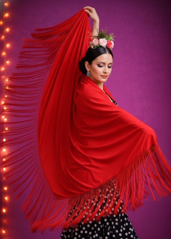 Producto - Mantón Cuadrado 150 cm x 150 cm Rojo Con Flecos Artesanales PRE VENTA
