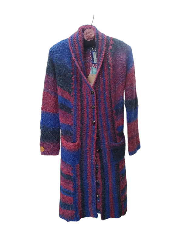 Producto - Tapado Maura- Degradé azul y borravino - Talle 2(equivale a talle 40 -M)