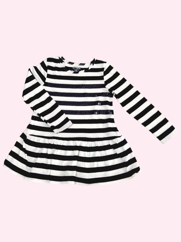 Producto - Remera manga larga rayada negra con blanco y lentejuelas Oshkosh 4 años