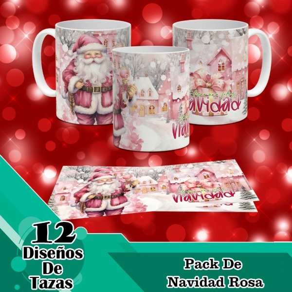 Producto - Diseños Digitales / Plantillas Para Tazas De Navidad Rosa