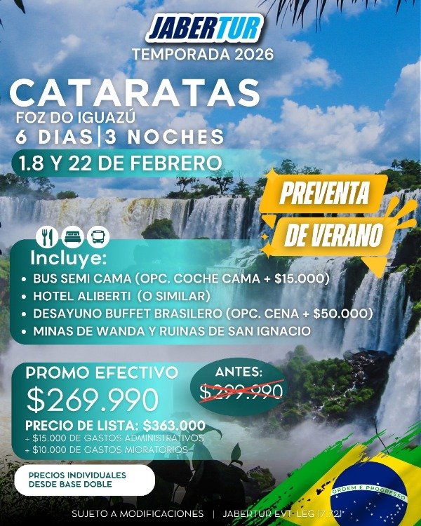 Producto - PAQUETES TURISTICOS. BRASIL. CATARATAS FOZ DE IGUAZU.ART: PTMC - 55690