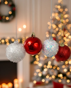 Producto - BOLITA TEXTURAS SURTIDAS 5CM 12PCS TORNASOLADO BLANCA/ROJA EN BOLSA X1