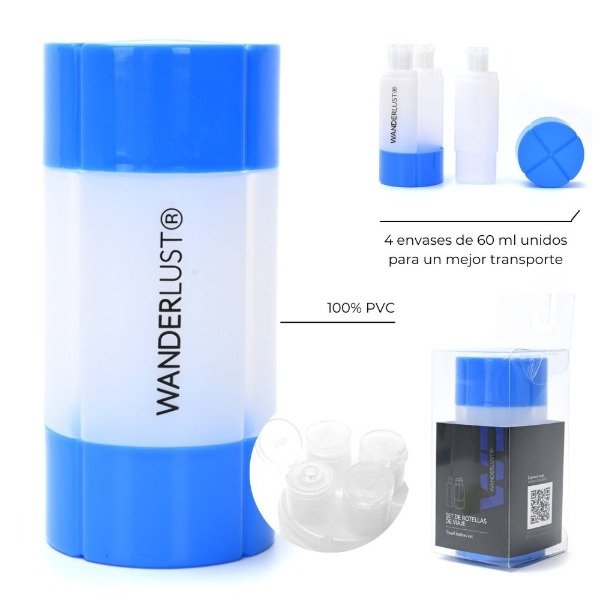 Producto - SET ENVASES PARA RELLENAR VIAJE X 4 U de 60ml CILINDRICO WANDERLUST 38250