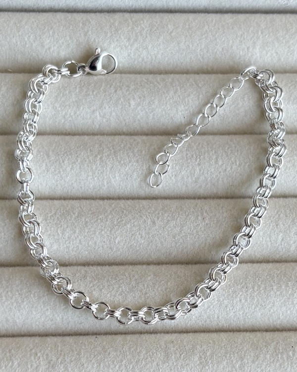 Producto - Pulsera de eslabones redondos con tramado doble de acero blanco 17-21cm