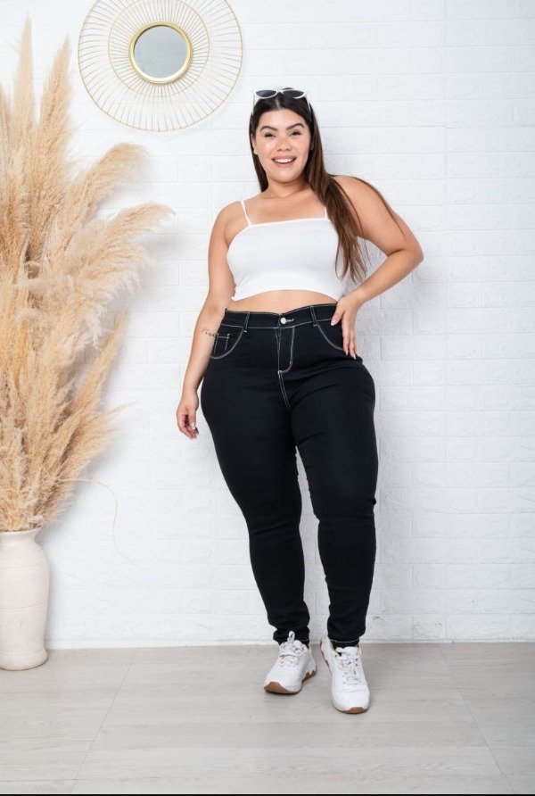 Producto - Jean Chupín Elastizado Negro Hilo Blanco 48 al 56