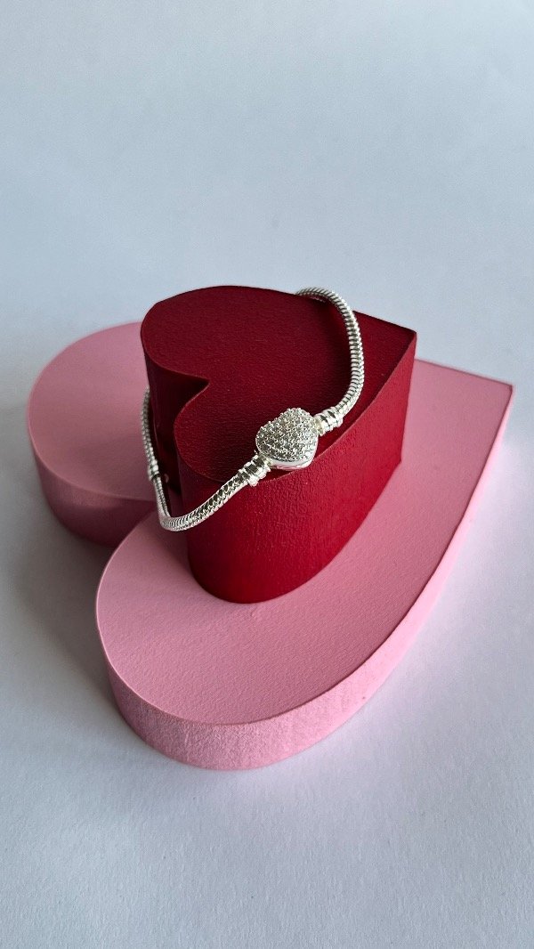 Producto - Pulsera pandora corazón piedras de acero blanco