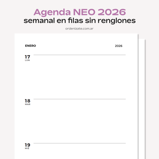 Producto - AGENDA NEO 2026 (semanal en filas sin renglones)