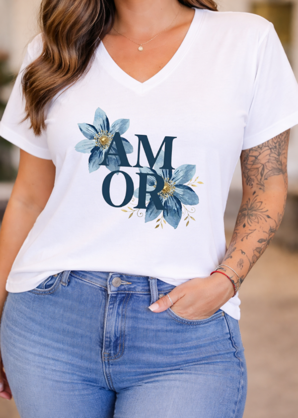 Producto - Remera de Algodon escote V Blanco (AMOR)