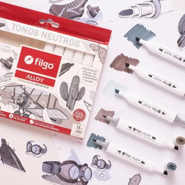 Producto - Marcador artistico doble punta Alloy NEUTROS x12